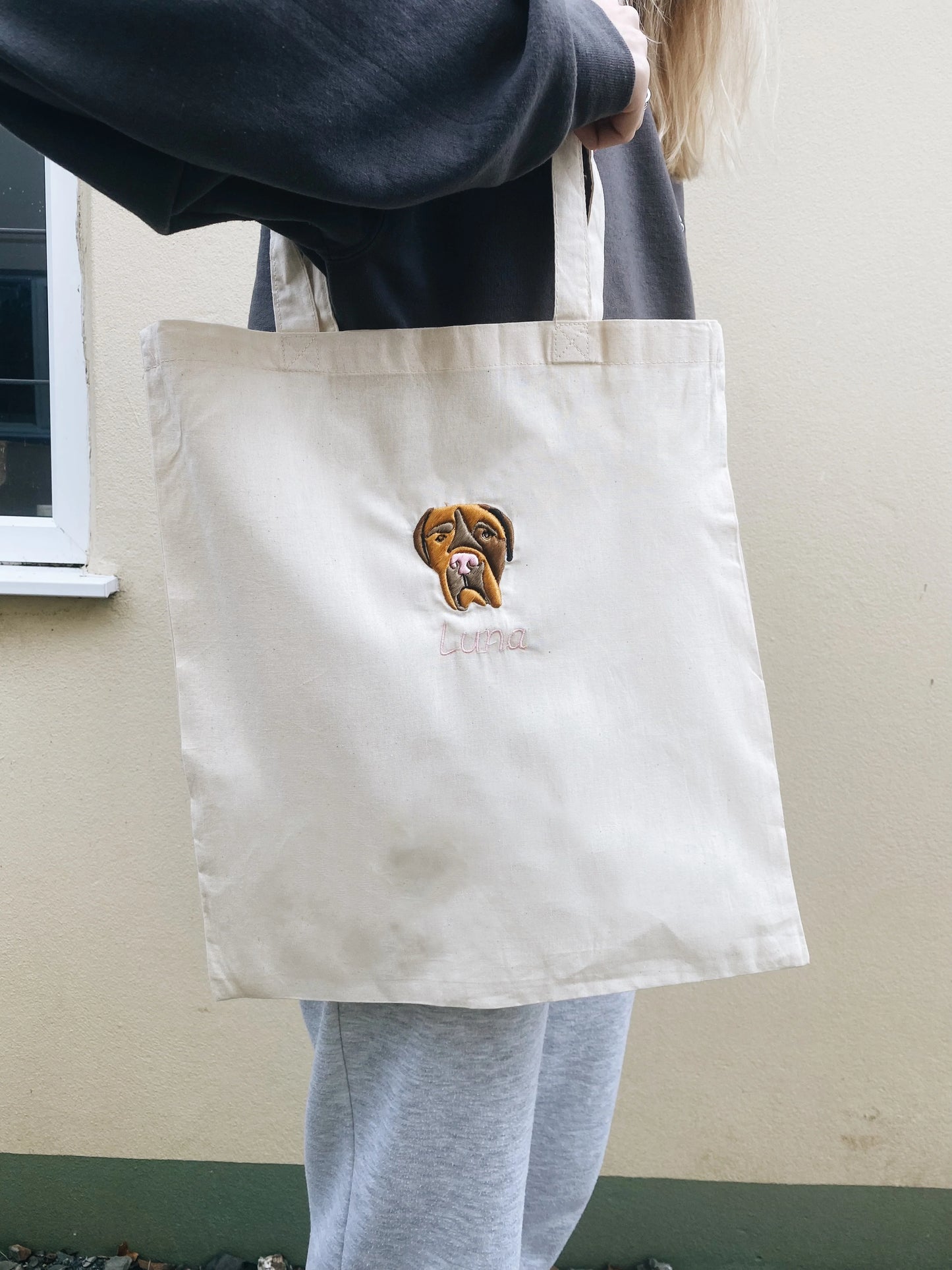 Canvas Tote Bag | Embroidered | TWO Pet Photo | Personalised